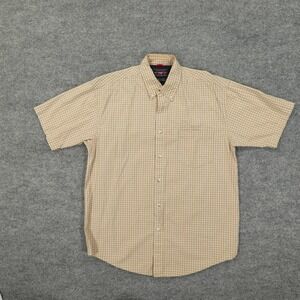 Wrangler Shirt Mens Medium Beige Check Cool River Short Sleeve Button Front